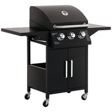 Image of Outsunny 3 Burner Gas Grill Portable Barbecue Trolley with Side Shelves