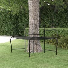 Image of WALPLUS Tree Bench 150 cm Black Steel Round Outdoor Garden Furniture