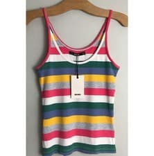 Image of Bright striped Ribbed vest top Cami Sleeveless Strappy Summer Boho Retro