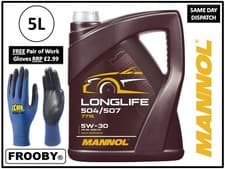 Image of 5L Mannol 7715 Longlife C3 504/507 5W-30 Fully Synthetic Engine Oil - 5 Litres