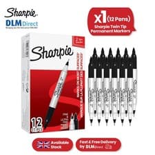 Image of Sharpie Twin Tip Black Permanent Markers 12 Pack Fine and Ultra-Fine Ink Pens