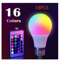 Image of RGB LED Bulb 16 Colors E27 Smart Lamp Dimmable with 24-Key Remote.