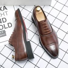 Image of Oxford Brogue Leather Shoes Red Sole Retro Lace-Up Dress Business Casual Party
