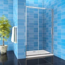 Image of Chrome/Black Shower Enclosure Walk in Sliding Shower Door Glass Screen Cubicle