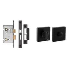 Image of Bathroom Mortise Lock Matte Black 2.5 + Thumb Turn on Square Rose - Golden Grace