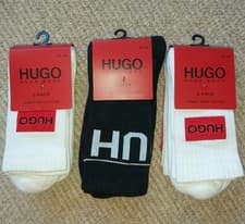Image of 6 Pairs 39-42 5-8.5 Genuine HUGO BOSS White Black Cushioned CREW SOCKS 50401985