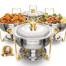 Image of VEVOR 5 Qt 4 Pack Round Chafing Dish Buffet Set Full-Size Pan Stainless Steel