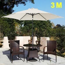 Image of Aluminium 3M Large Round Garden Parasol Rattan Umbrella Patio Sun Shade Crank