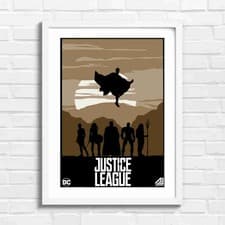 Image of Justice League Heroes Sunset Silhouette Sepia Framed Wall Art Print Large