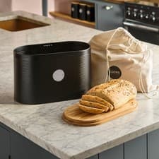 Image of Ribbed Bread Bin with Bag & Cutting Board Lid Food Storage Canister 8 Colours