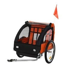 Image of HOMCOM 18m+ 2-Seat Child Bike Trailer for Kid with Steel Frame Seat Belt Orange