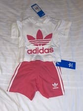 Image of Adidas Toddler Short/T-shirt Set 3-6 Months Pink/White Brand New With Tags