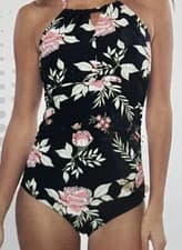 Image of Crane One Piece Swimsuit Bathing Suit 16/18 XL Tummy Toning Ruching Black Pink