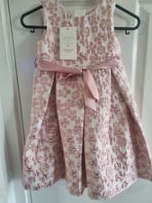 Image of Monsoon Pink & White Jacquard dress girls 2-3 years BNWT
