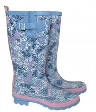 Image of Tu Size 6 Blue Pink Abstract Floral Wellies Bnwt Wellington Boots Union Jack