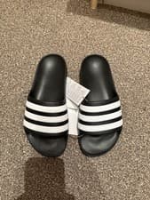 Image of Adidas Black Adilette Style Slide Sandals – Triple Stripe Comfort
