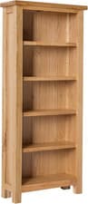 Image of London Oak Slim Bookcase Tall Narrow Solid Wood Bookshelf with 5 Display Shelves