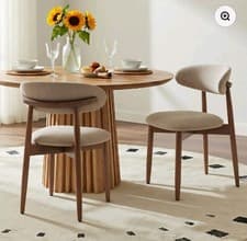 Image of Set of 2 Solid Wood Upholstered Dining Chairs - Ergonomic Curved Back, Beige/Cam