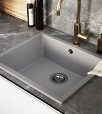 Image of GoodHome Sorrel Polished Grey Composite quartz 1 Bowl Kitchen sink Single Sink