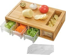 Image of Bamboo Cutting Board with 4 Trays, Large Chopping Board with Containers, Juice G
