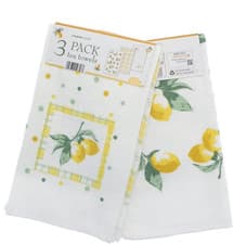 Image of 100% Cotton Lemon Design Tea Towel Pack of 3