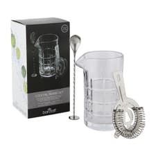 Image of BarCraft Three-Piece Cut-Glass Cocktail Mixing Set with Stirring Spoon Strainer