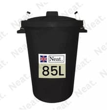 Image of 2 x 85L LITRE BLACK BINS DUSIT BIN GARDEN Large Black Plastic Dustbin