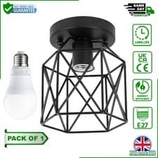 Image of Semi Flush Mount Ceiling Light Fixture Metal Cage Basket in UK - A19 E27 Bulb