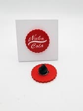 Image of Nuka Cola Bottlecap Logo 3D Print Pin Badge Gift Fallout FO Gamer Fan UK Made