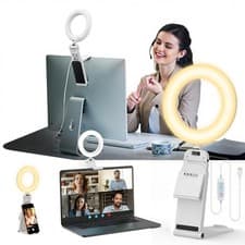 Image of Ring Light with Stand for Laptop Computer Desk, 5" light Video White