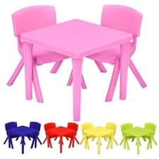 Image of Student Table & Chair Set Plastic Study Set Kids Play Learning Drawing Activity