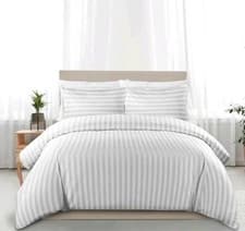 Image of White Striped Duvet Cover Set Pure Cotton Pillowcases Hotel Quality UK