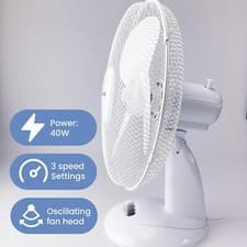 Image of Home Work Office Electric 16" 3 Speed Electric Oscillating Desk Fan White