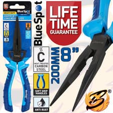 Image of Long Nose Pliers 200mm 8" Heavy Duty Heat Treated Carbon Steel Non Slip Grips