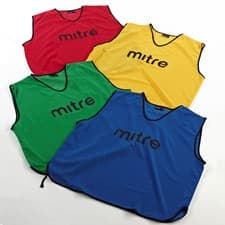 Image of Mitre Mesh Bibs Red Blue Green Yellow Training Match Junior Small Mens Senior