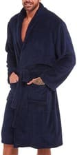 Image of Adults Navy Fleece Dressing Gown Pocket Shawl Collar Luxury Soft Bath Robe