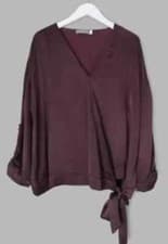 Image of BNWT - MINT VELVET Annika Cupro Wrap Effect Top - Burgundy Size 8