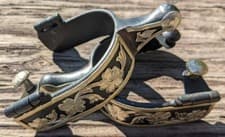 Image of Western Ball End Spurs - Black Iron and Silver Floral