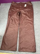 Image of Plus Faux Leather Straight Leg Trousers Wine Burgundy Red Size UK 18 NWT #D08
