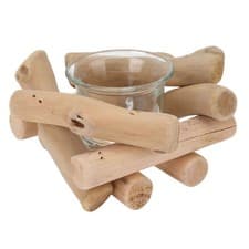 Image of Driftwood Candlestick Wooden Tealight Candle Holder Vintage Simple Rustic