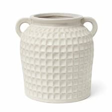 Image of White Ceramic Vase with Double Handles Retro Textured Vase for Flowers Bouquets