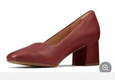 Image of New Clarks UK 5.5 D/ EU 39 Sheer55 Court Wine Dark Red Leather Block Heel Shoes