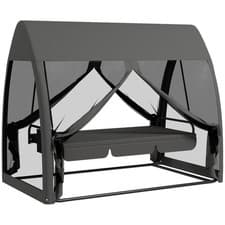 Image of Outsunny Garden Swing Chair Patio Hammock 3 Seater Bench Canopy Lounger Grey