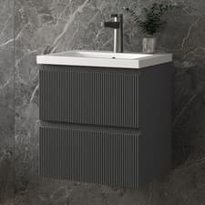Image of Wall Hung Bathroom Vanity Unit with Basin Sink Unit 2 Soft-close Drawers Grey