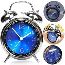 Image of Extra Loud Alarm Clock Twin Bell Battery Analogy Backlight Bedroom Vintage