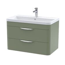 Image of Nuie Parade Wall Hung 2-Drawer Vanity Unit & Polymarble Basin Satin Green Modern