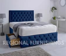 Image of CHESTERFIELD DIVAN BED 24"HEADBOARD STORAGE DRAWERS ORTHO MATTRESS 4FT6 | 5FT UK