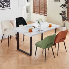 Image of Marble Effect Wooden Table with 4/6PCS Velvet Chairs Set Dining Room Kitchen