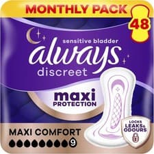 Image of Always Discreet Incontinence Pads Women, Maxi Protection Secure Pads 48Pack
