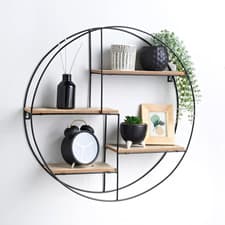 Image of Metal Wire Wall Shelf Home Decor Storage Floating Round Multi-Section Shelf